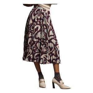 Anthropologie Valerie Pleated Midi Skirt Cream Deep Purple Floral XL